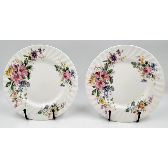 Royal Doulton Arcadia Salad Plates 8” Floral English Fine Bone China Set of 2 - Picture 3 of 7